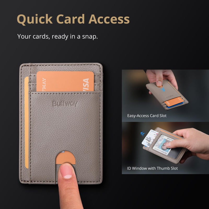 Buffway محفظة جلدية رفيعة وعصرية لحجب RFID للرجال والنساء - لون خيكي ليتشي - Image 3